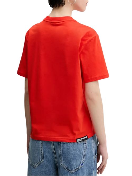 T-shirt donna rossa in cotone Karl Lagerfeld jeans | A1W170051OR